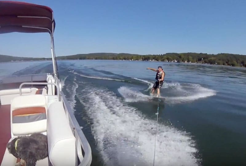 Wakeboarding Behind a Pontoon Boat